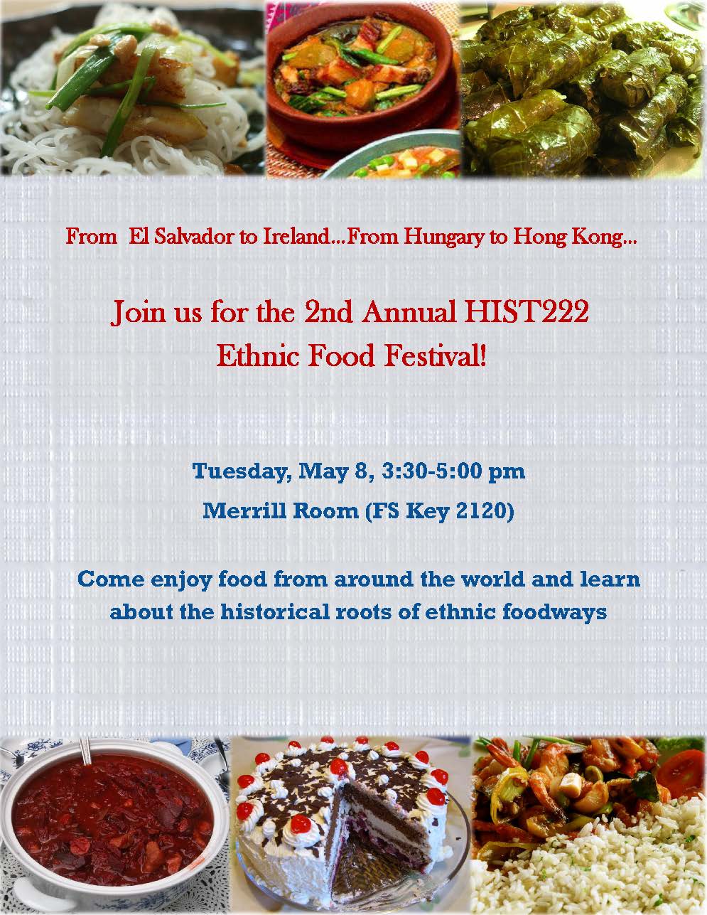 Poster for 2nd Annual HIST222 Ethnic Food Festival