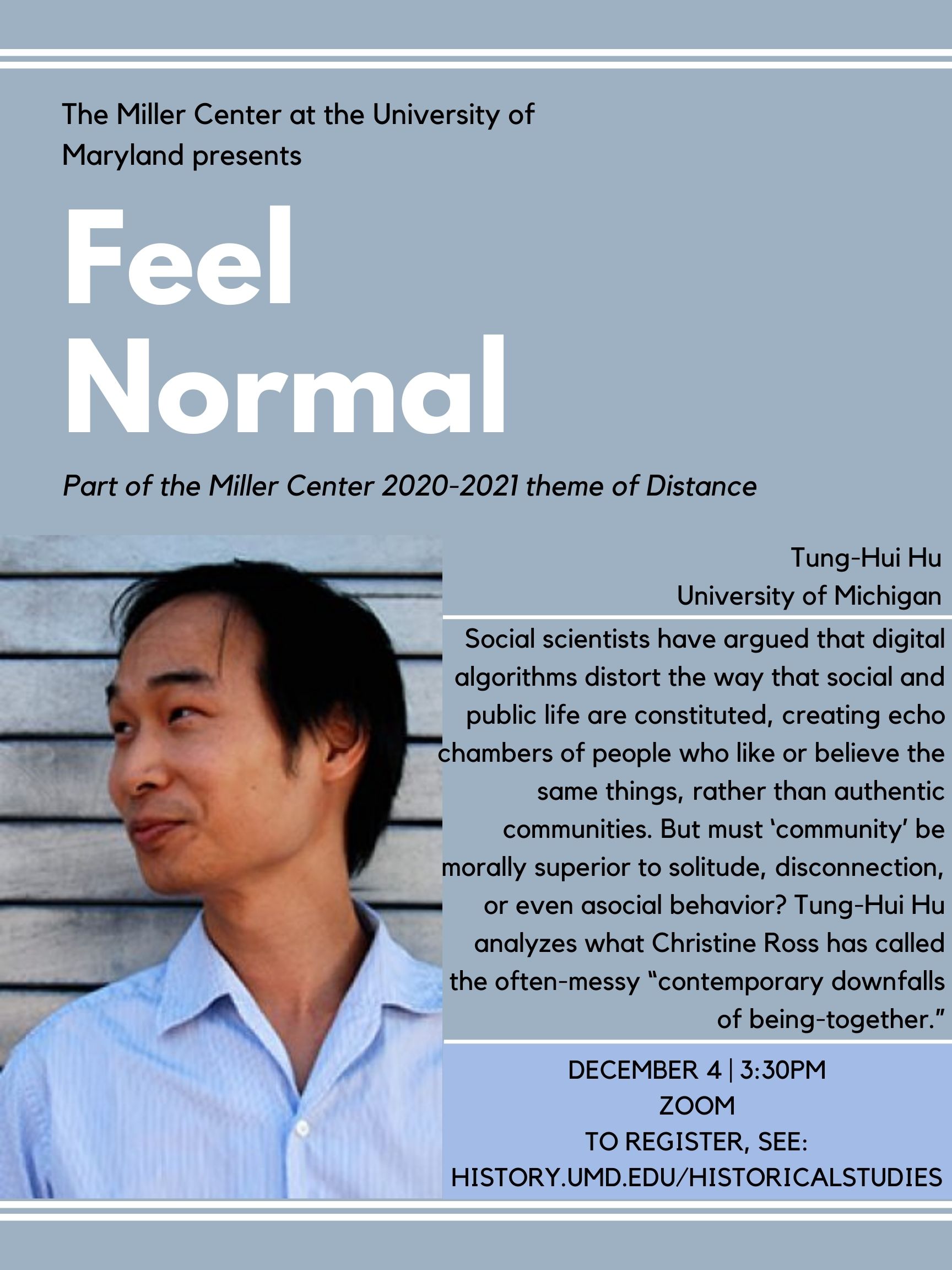 Image for event - Miller Center: "Feel Normal," presented by Tung-Hui Hu