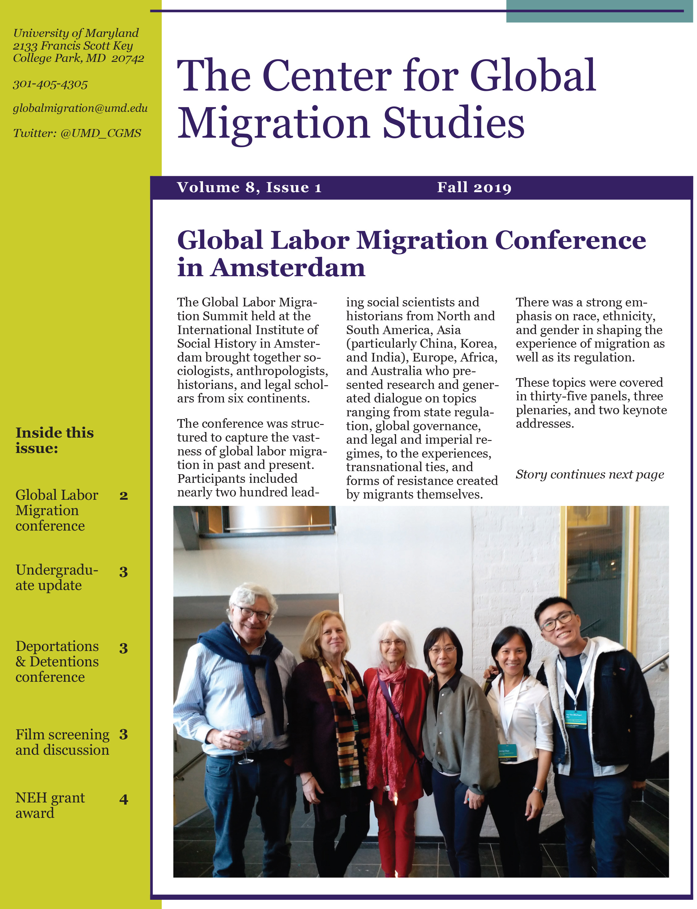 Center for Global Migration Studies Newsletter Fall 2019
