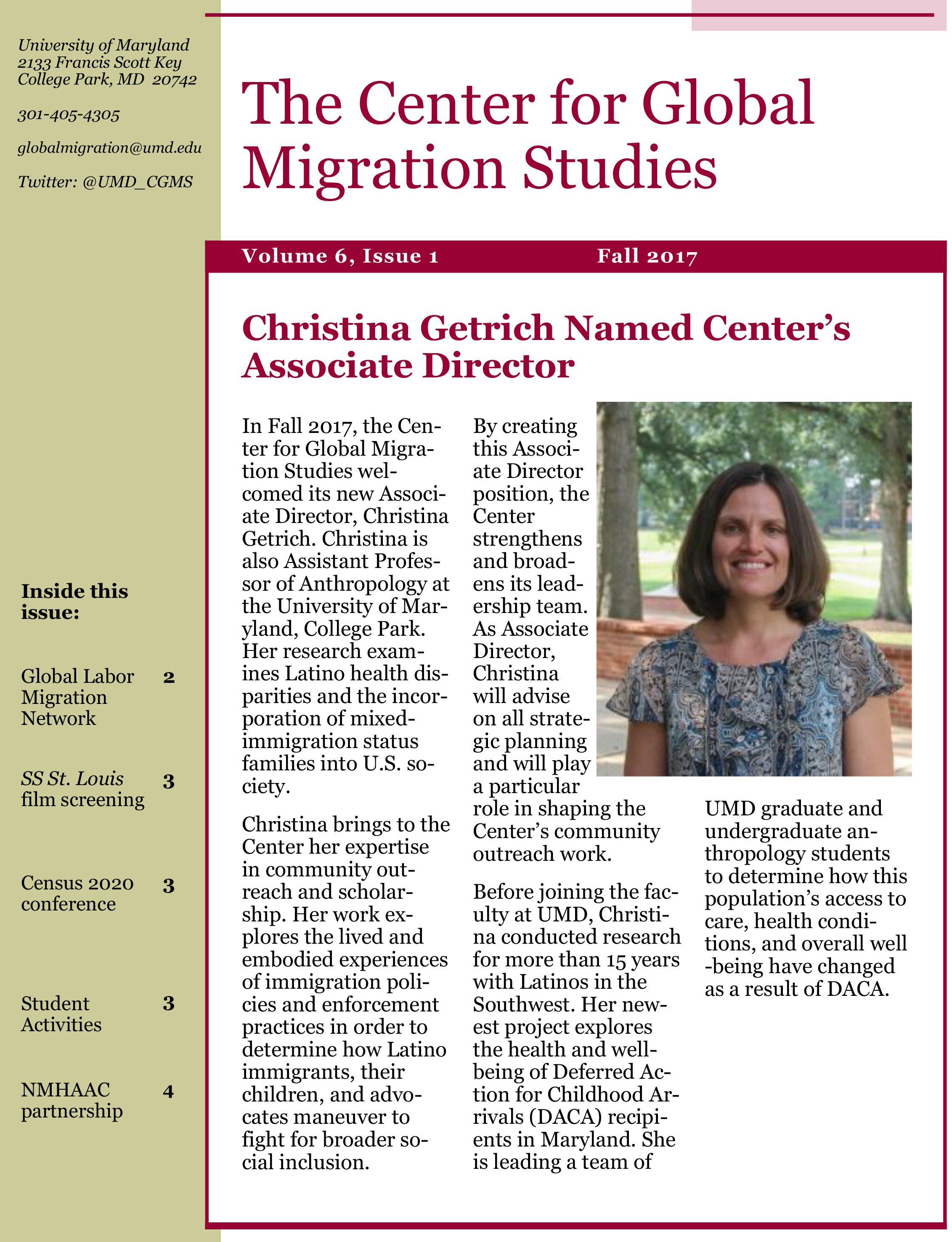 Center for Global Migration Studies Newsletter Fall 2017