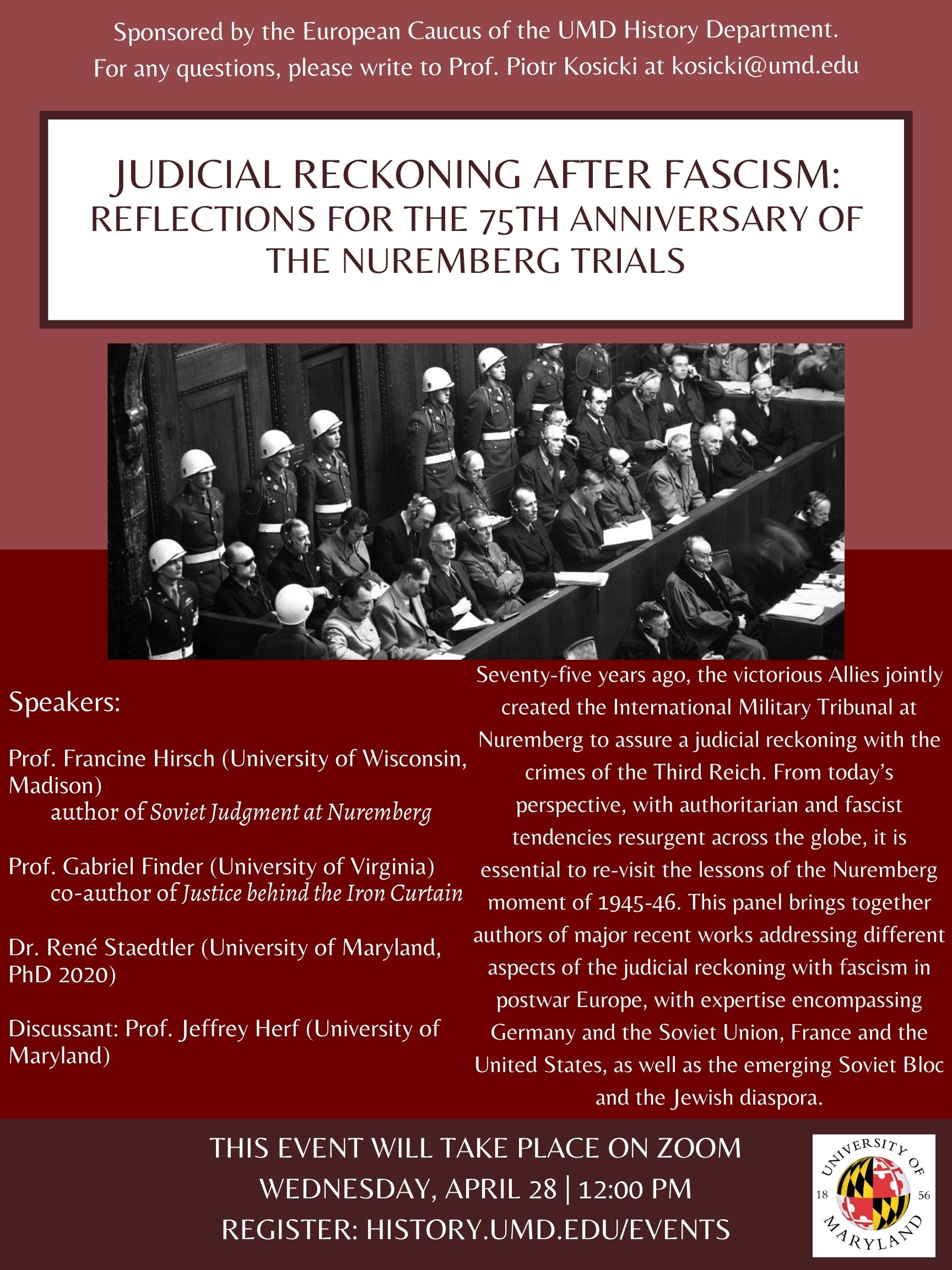 Flyer for HIST Event "Judicial Reckoning after Fascism" on April 28