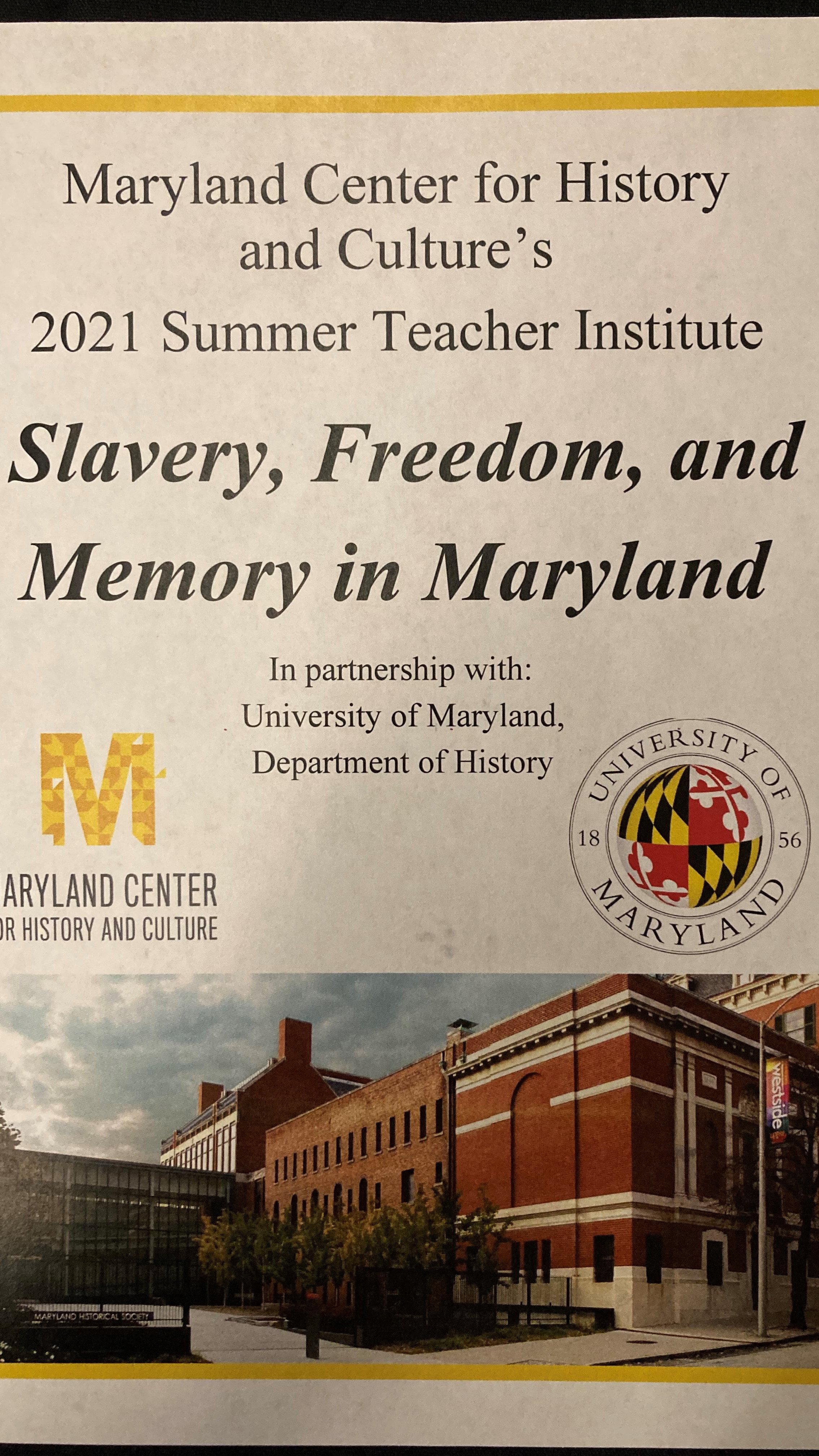 Maryland Center for History and Culture's 2021 Summer Institute.