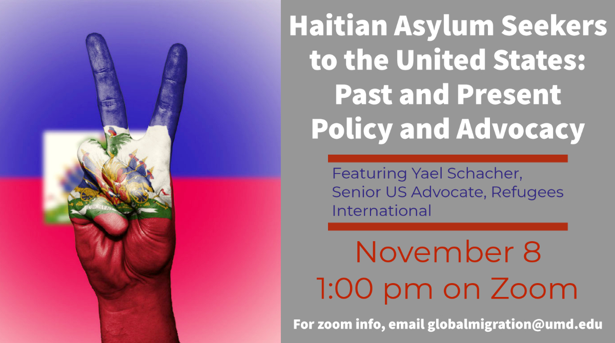 Haitian flag with event title, time, and date