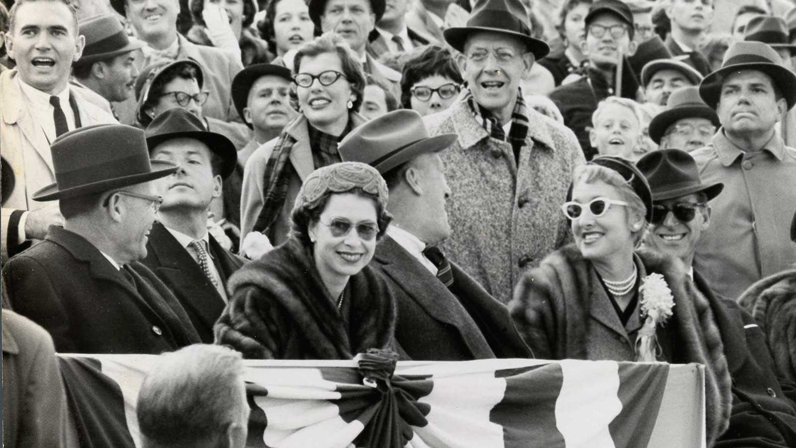 Queen Elizabeth II attends a Maryland football game in 1957