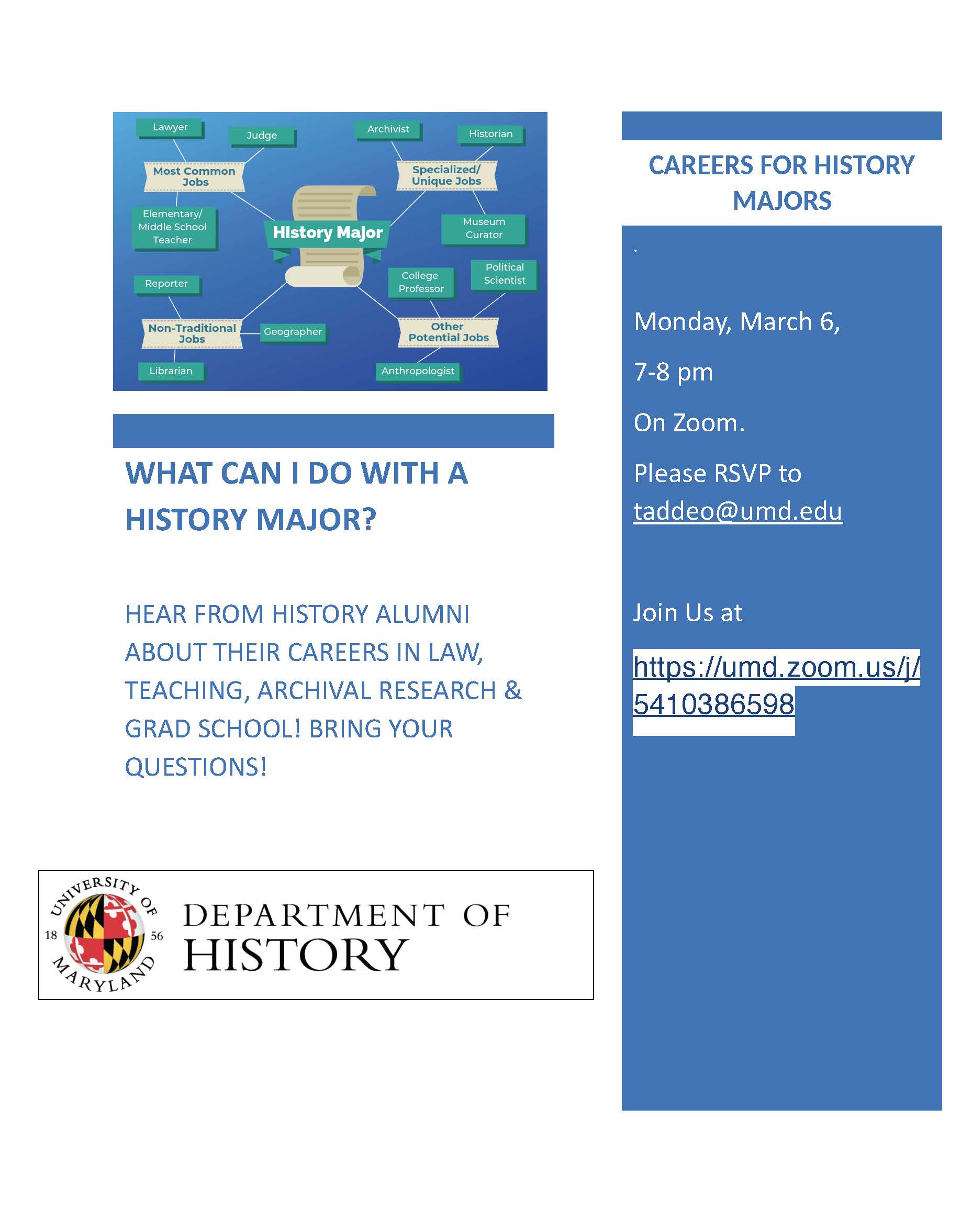 Flyer for March 6th history careers panel