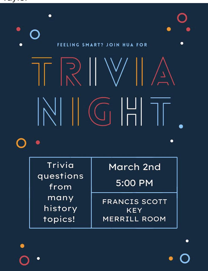 Poster for March 2nd HUA trivia night